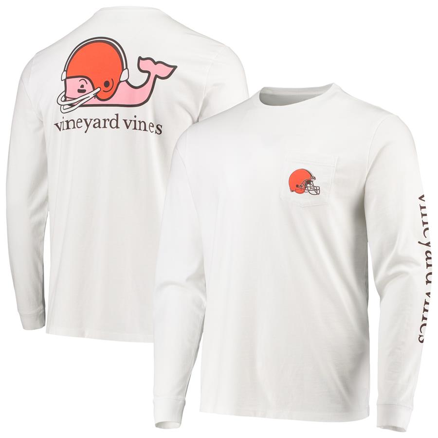 Cleveland Browns Vineyard Vines Whale Helmet Long Sleeve T-Shirt - White