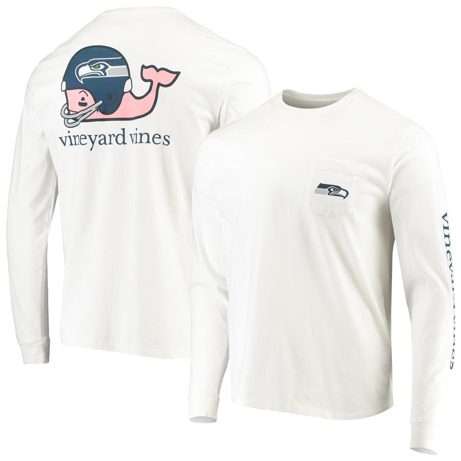 Seattle Seahawks Vineyard Vines Whale Helmet Long Sleeve T-Shirt - White