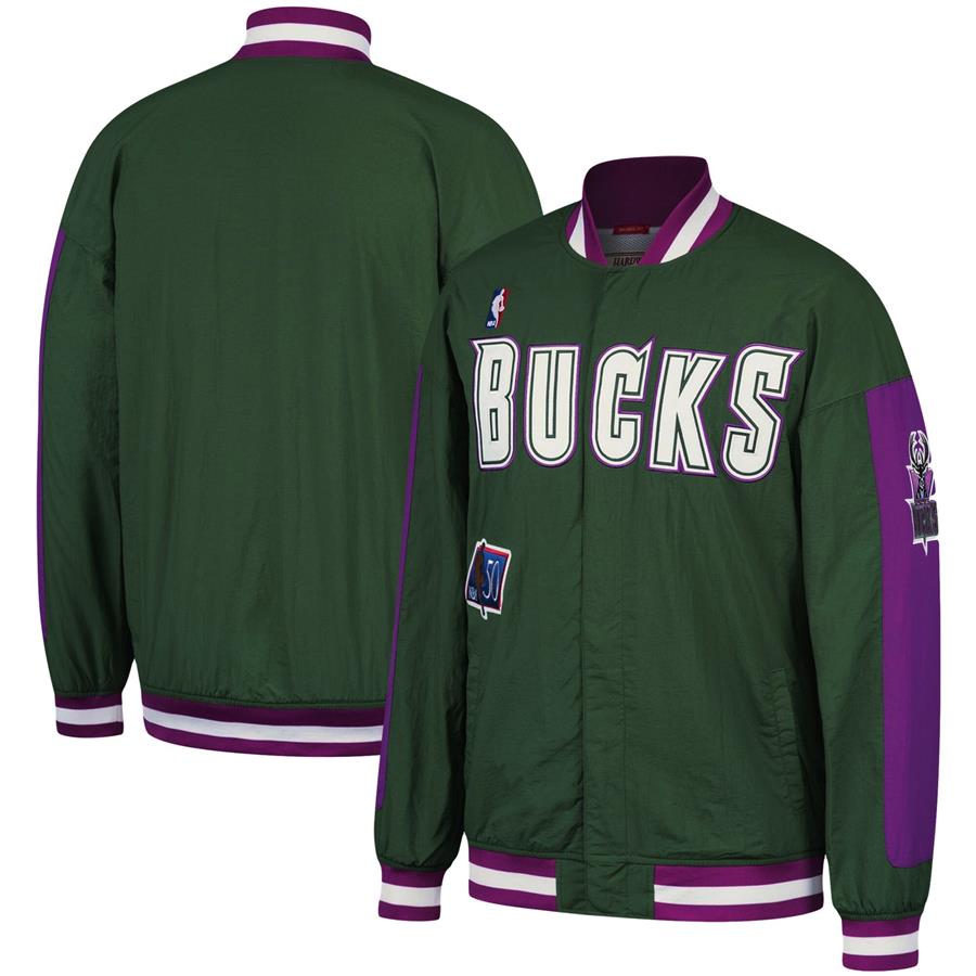 Milwaukee Bucks Mitchell & Ness Hardwood Classics Authentic Warm-Up Full-Snap Jacket - Hunter Green