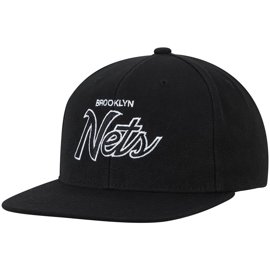 Brooklyn Nets Mitchell & Ness Heritage Script Adjustable Snapback Hat - Black