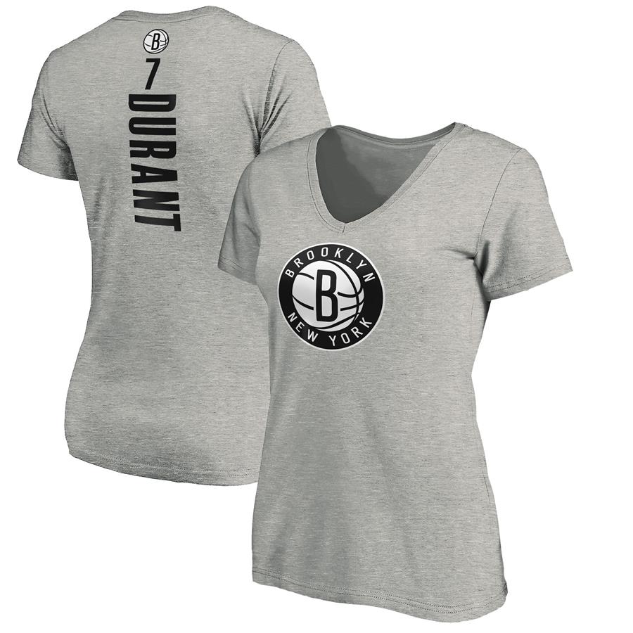 Kevin Durant Brooklyn Nets Fanatics Branded Women's Playmaker Name & Number V-Neck T-Shirt - Heathered Gray