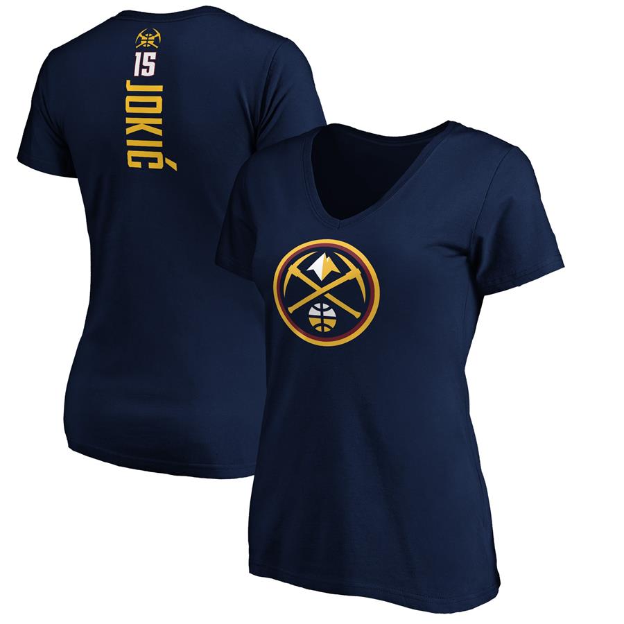Nikola Jokic Denver Nuggets Fanatics Branded Women's Playmaker Name & Number V-Neck T-Shirt - Navy
