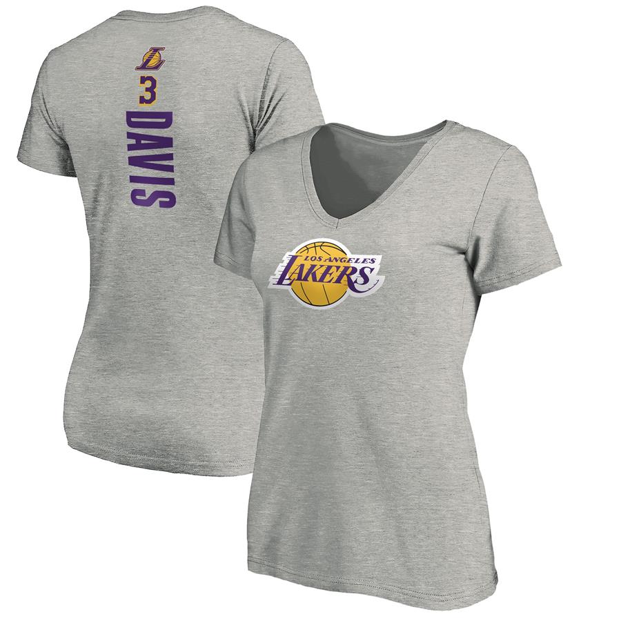 Anthony Davis Los Angeles Lakers Fanatics Branded Women's Playmaker Name & Number V-Neck T-Shirt - Heathered Gray