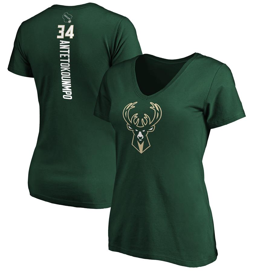 Giannis Antetokounmpo Milwaukee Bucks Fanatics Branded Women's Playmaker Name & Number V-Neck T-Shirt - Green