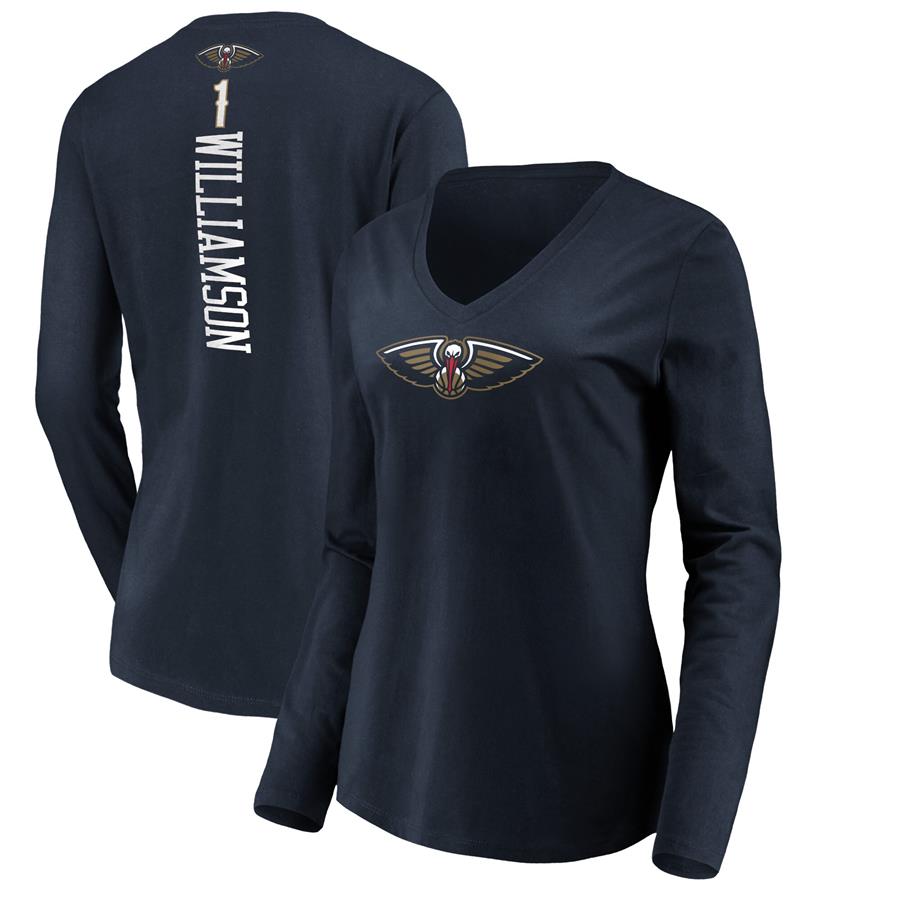 Zion Williamson New Orleans Pelicans Fanatics Branded Women's Playmaker Name & Number Long Sleeve V-Neck T-Shirt - Navy