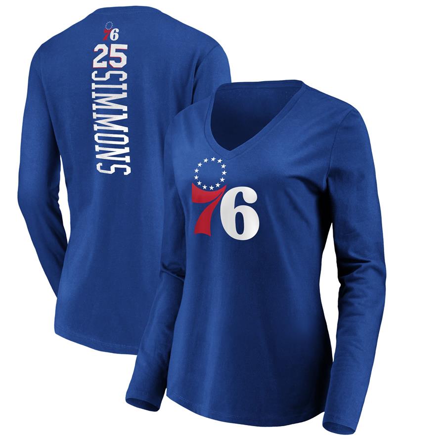 Ben Simmons Philadelphia 76ers Fanatics Branded Women's Playmaker Name & Number Long Sleeve V-Neck T-Shirt - Royal