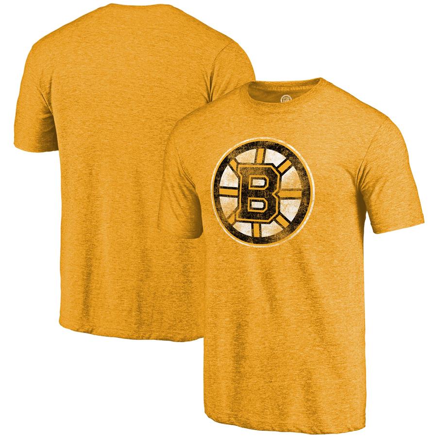 Boston Bruins Fanatics Branded Primary Logo Tri-Blend T-Shirt - Heathered Gold