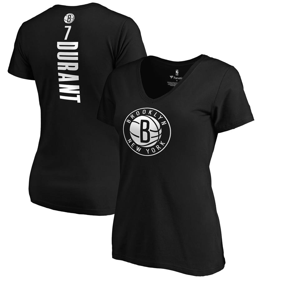 Kevin Durant Brooklyn Nets Fanatics Branded Women's Playmaker Logo Name & Number V-Neck T-Shirt - Black