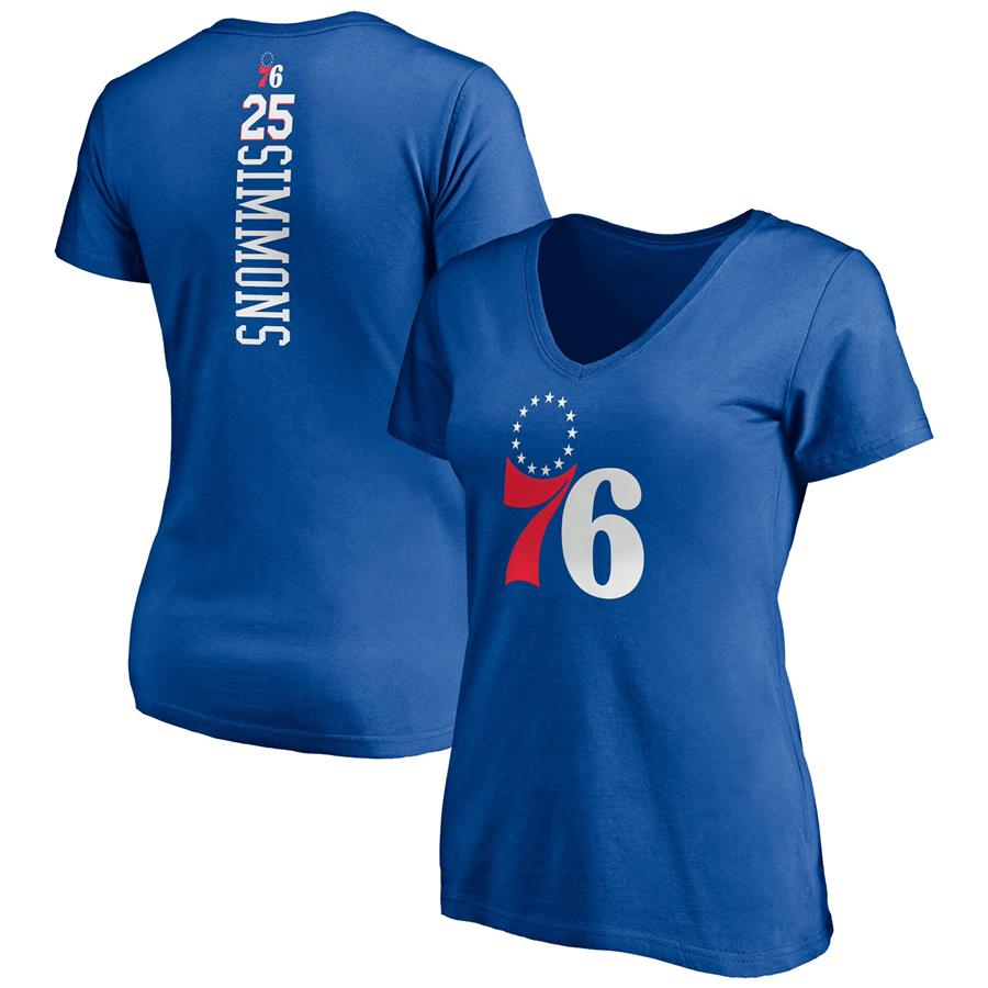 Ben Simmons Philadelphia 76ers Fanatics Branded Women's Playmaker Logo Name & Number V-Neck T-Shirt - Royal
