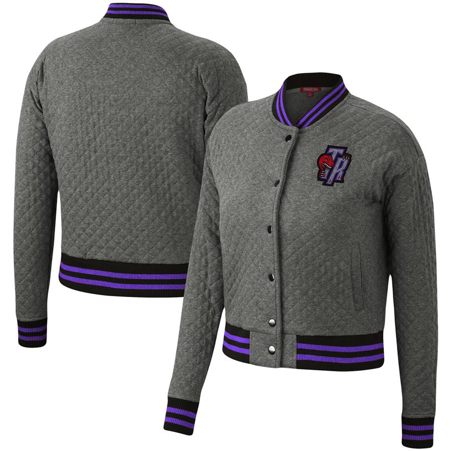 Toronto Raptors Mitchell & Ness Women's Hardwood Classics Quilted Full-Snap Jacket - Heather Gray
