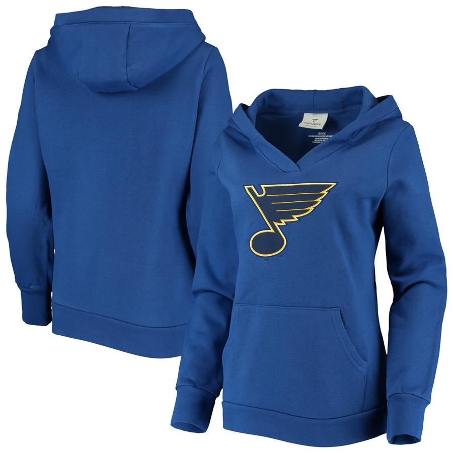 St. Louis Blues Fanatics Branded Women's Primary Team Logo Fleece V-Neck Pullover Hoodie - Blue