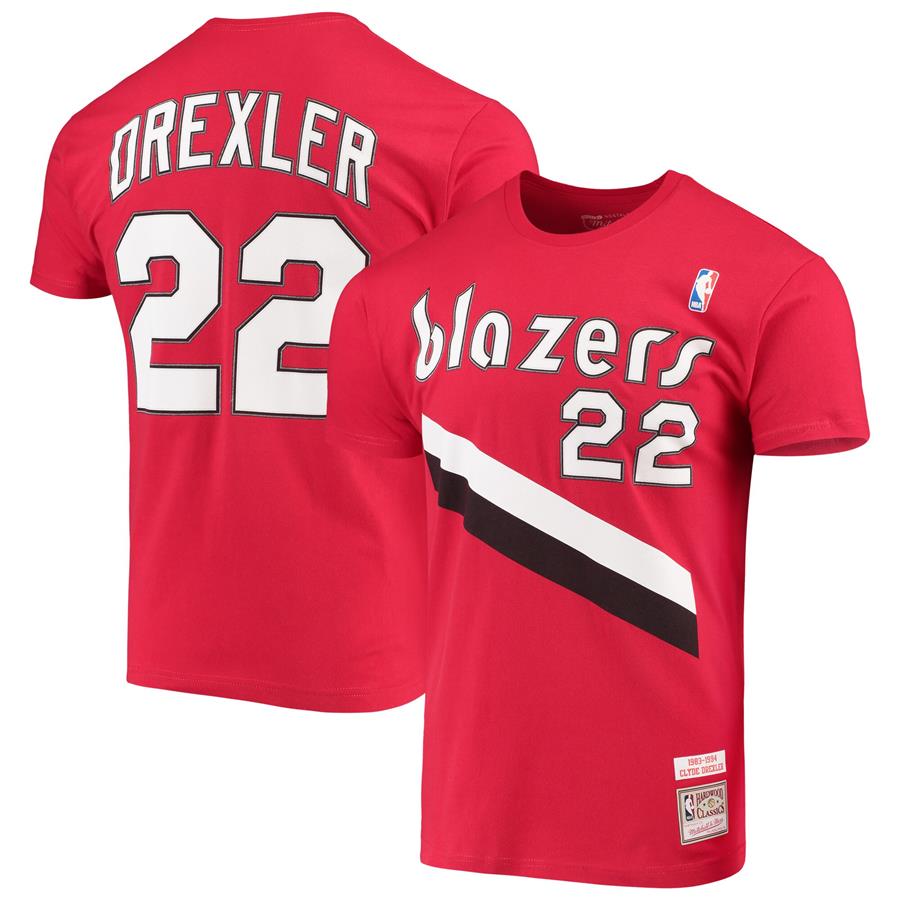 Clyde Drexler Portland Trail Blazers Mitchell & Ness Hardwood Classics Player Name & Number T-Shirt - Red
