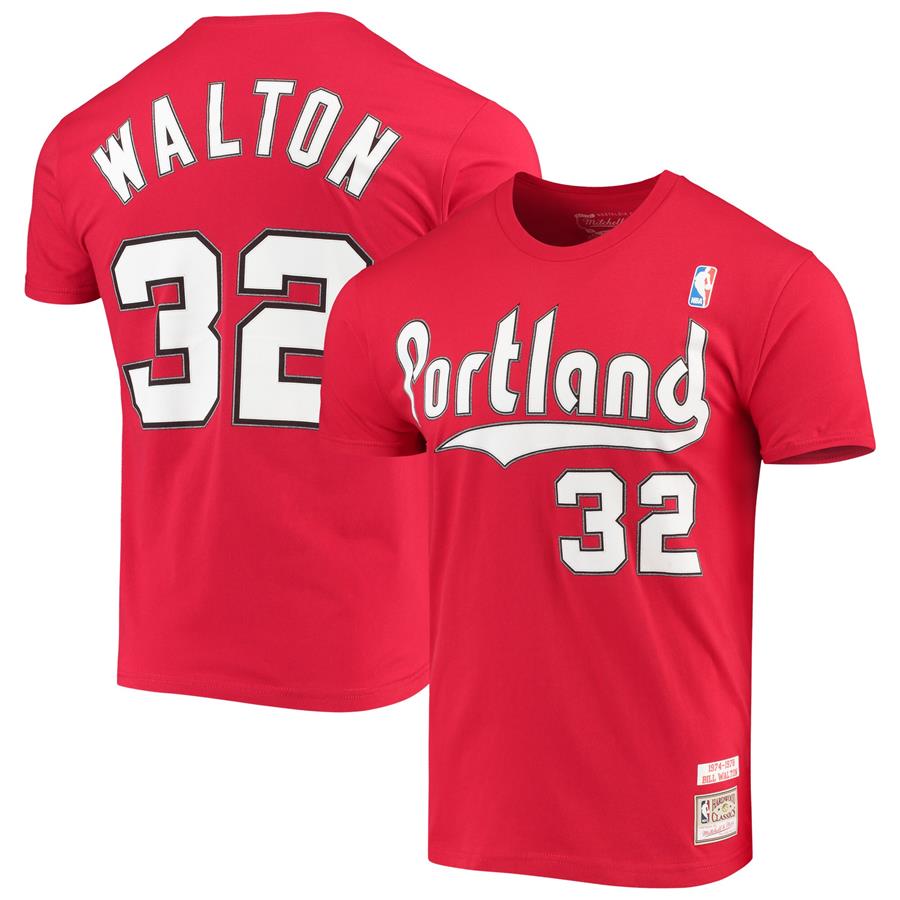Bill Walton Portland Trail Blazers Mitchell & Ness Hardwood Classics Player Name & Number T-Shirt - Red