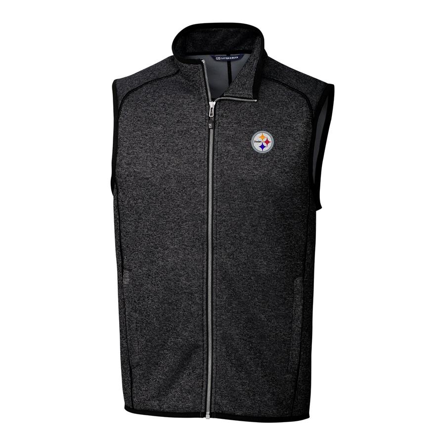 Pittsburgh Steelers Cutter & Buck Mainsail Sweater Knit Fleece Full-Zip Vest - Charcoal