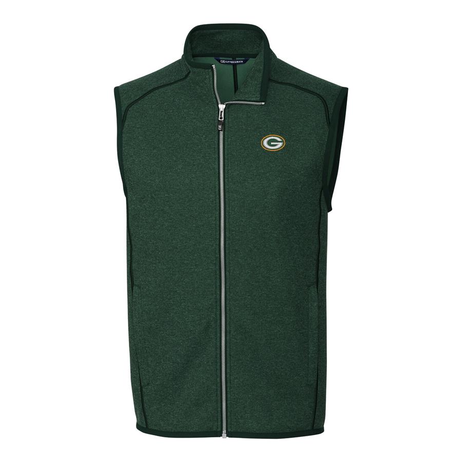 Green Bay Packers Cutter & Buck Mainsail Sweater Knit Fleece Full-Zip Vest - Green