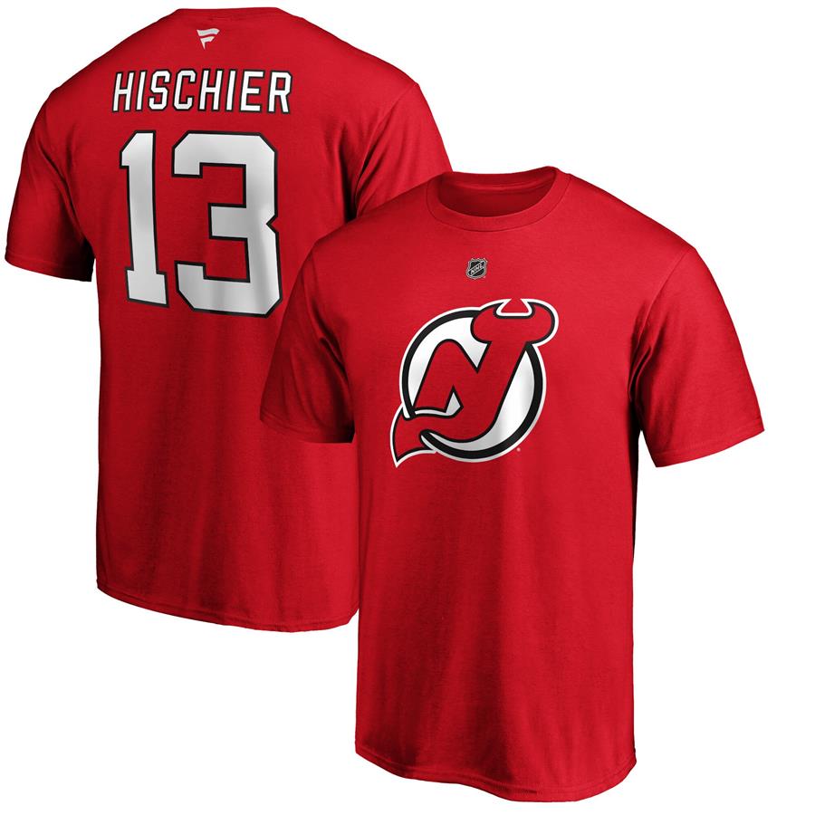 Футболка Nico Hischier New Jersey Devils Fanatics Branded Authentic Stack Player Name & Number (красный)