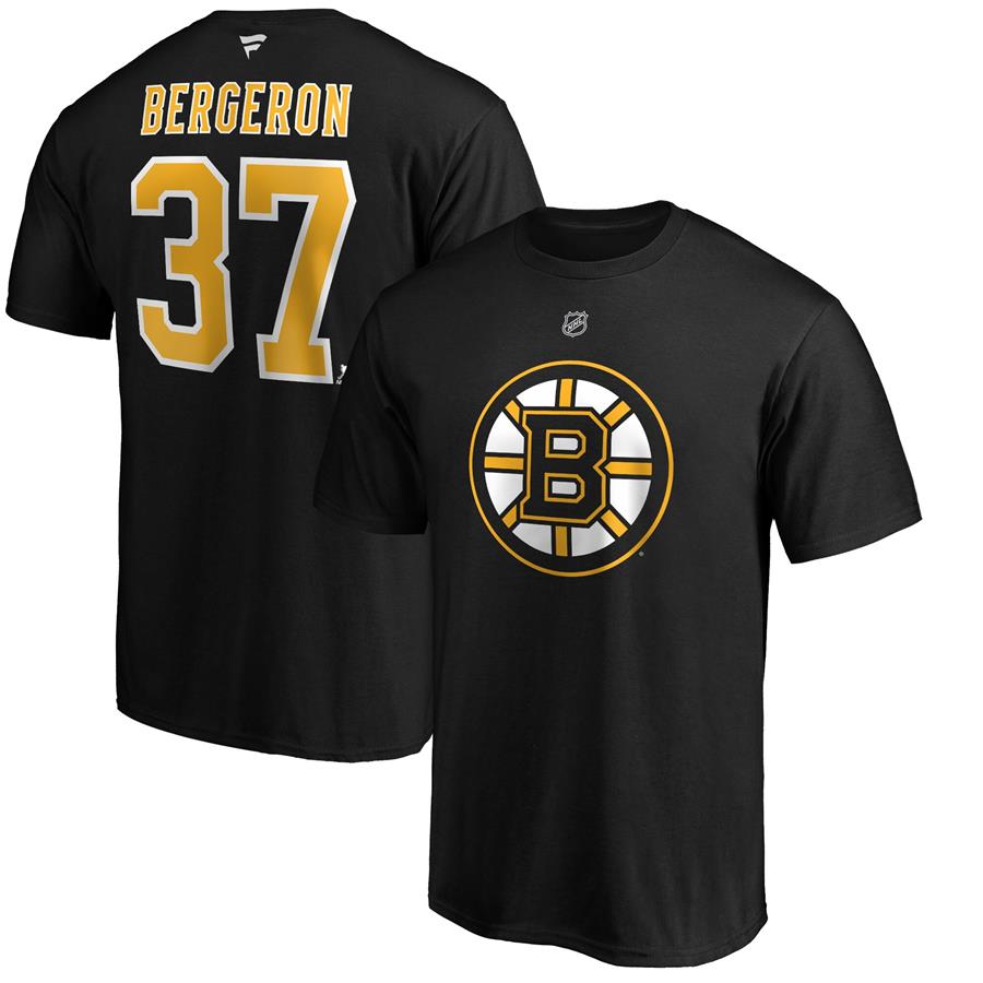Patrice Bergeron Boston Bruins Fanatics Branded Authentic Stack Player Name & Number T-Shirt - Black