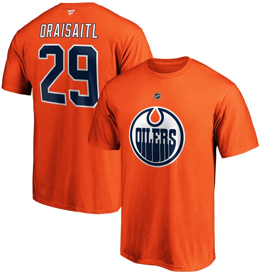 Leon Draisaitl Edmonton Oilers Fanatics Branded Authentic Stack Player Name & Number T-Shirt - Orange