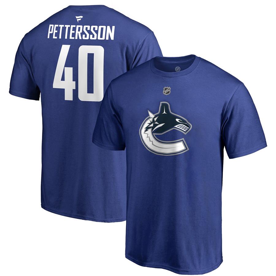 Elias Pettersson Vancouver Canucks Fanatics Branded Authentic Stack Player Name & Number T-Shirt - Blue