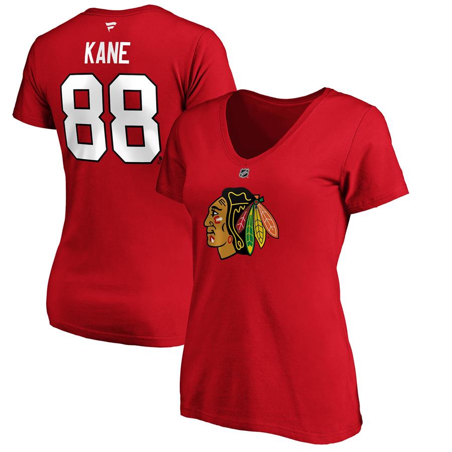 Patrick Kane Chicago Blackhawks Fanatics Branded Women's Authentic Stack Name & Number V-Neck T-Shirt - Red
