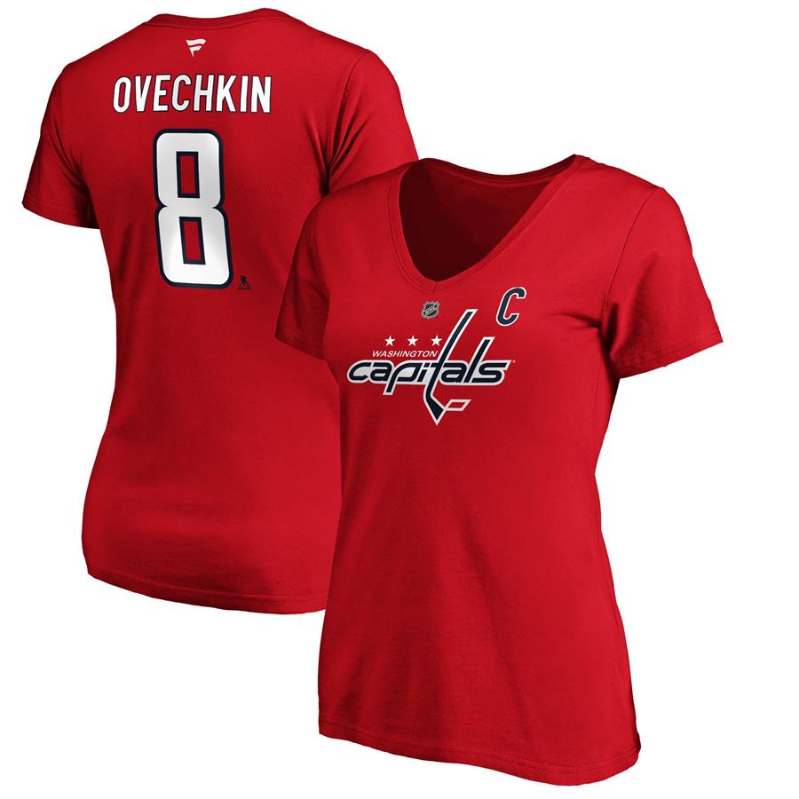 Alexander Ovechkin Washington Capitals Fanatics Branded Women's Authentic Stack Name & Number V-Neck T-Shirt - Red