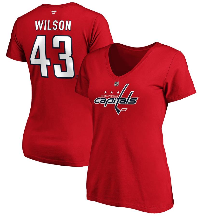 Tom Wilson Washington Capitals Fanatics Branded Women's Authentic Stack Name & Number V-Neck T-Shirt - Red