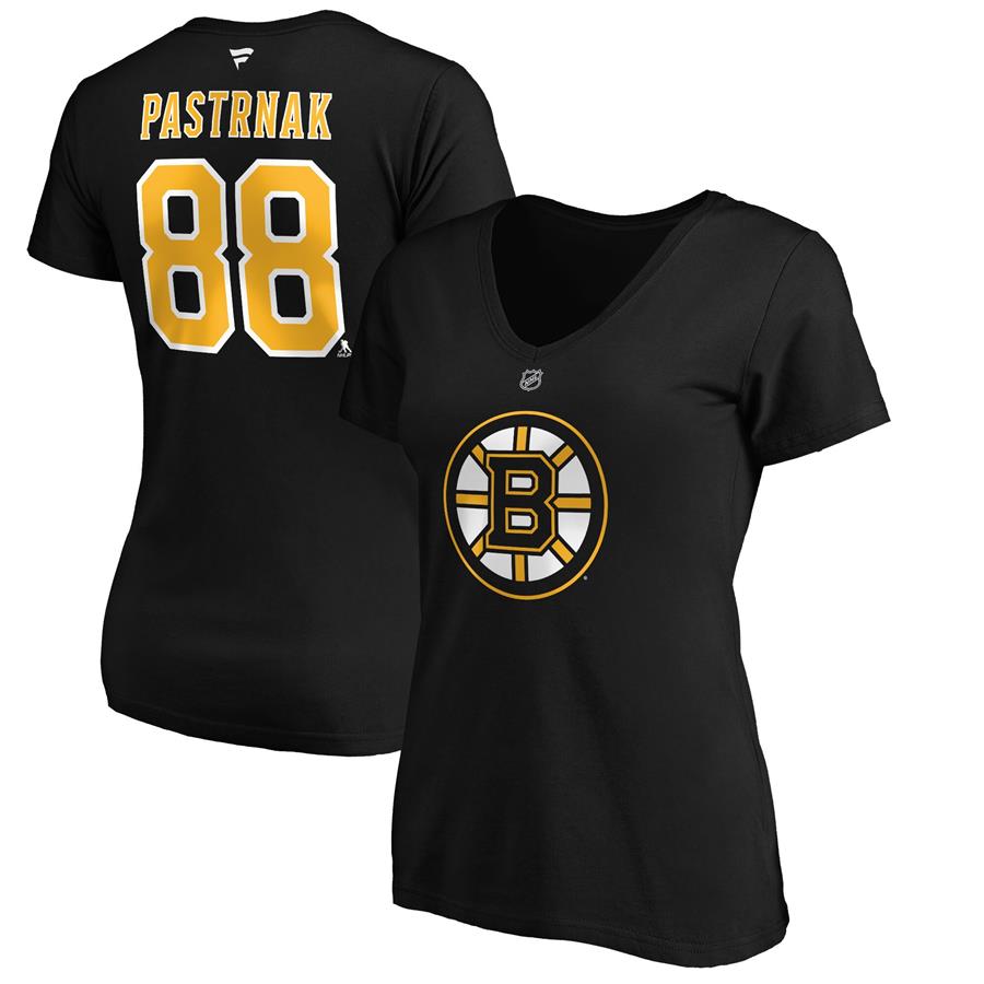 David Pastrnak Boston Bruins Fanatics Branded Women's Authentic Stack Name & Number V-Neck T-Shirt - Black
