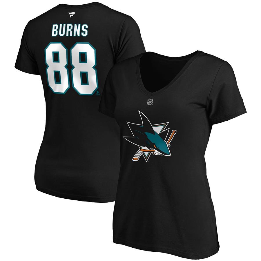 Brent Burns San Jose Sharks Fanatics Branded Women's Authentic Stack Name & Number V-Neck T-Shirt - Black