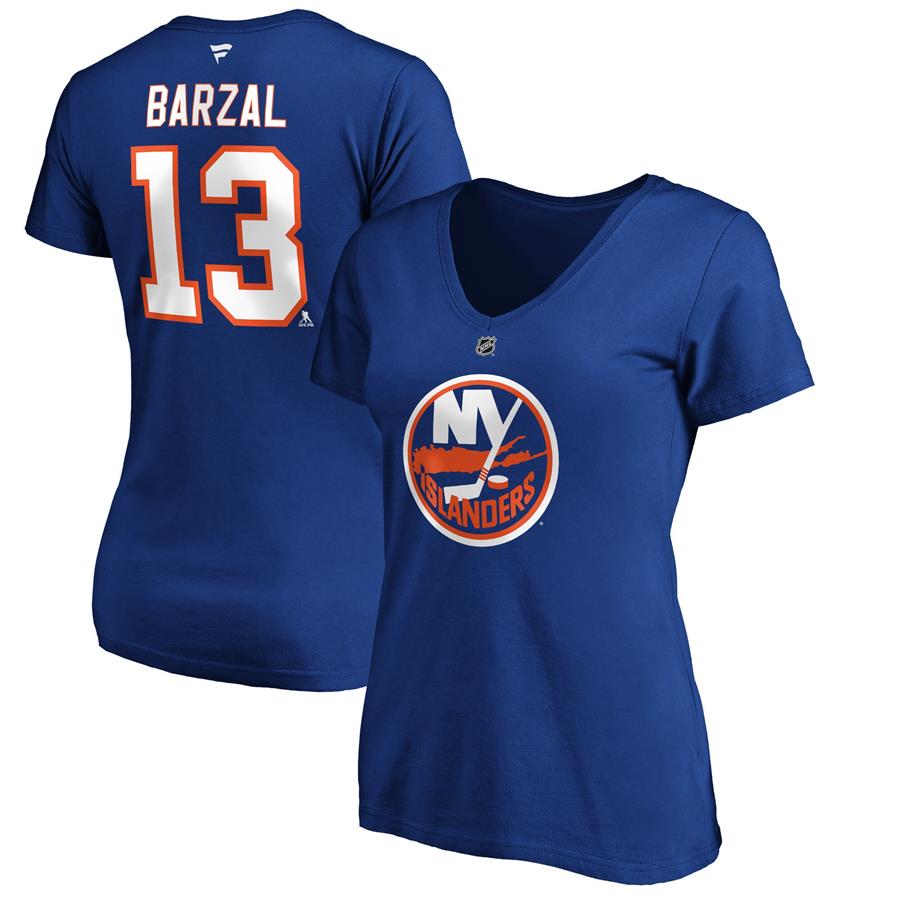 Mathew Barzal New York Islanders Fanatics Branded Women's Authentic Stack Name & Number V-Neck T-Shirt - Royal