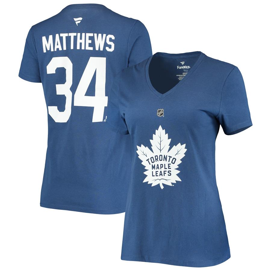 Auston Matthews Toronto Maple Leafs Fanatics Branded Women's Authentic Stack Name & Number V-Neck T-Shirt - Blue