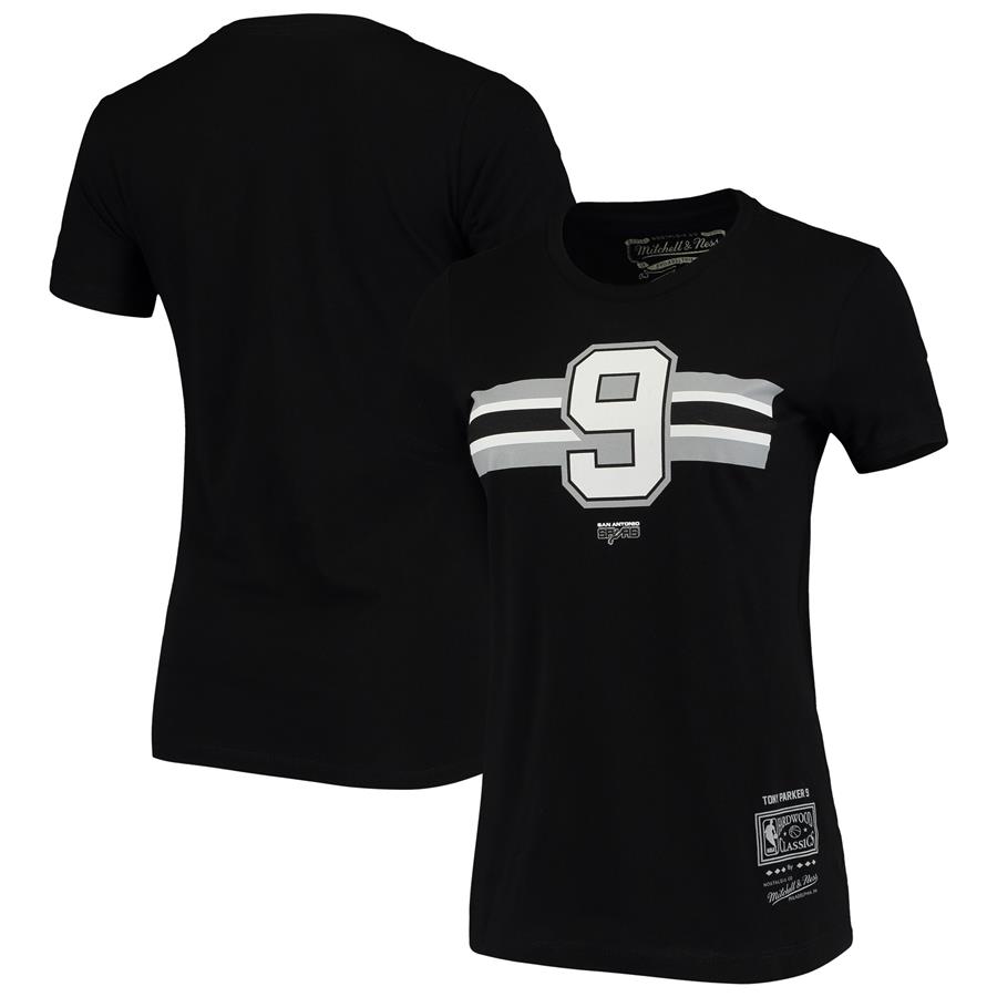 Tony Parker San Antonio Spurs Mitchell & Ness Women's Team Stripe V-Neck T-Shirt - Black