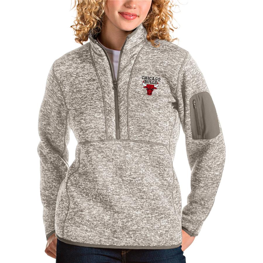 Chicago Bulls Antigua Women's Fortune Quarter-Zip Pullover Jacket - Natural