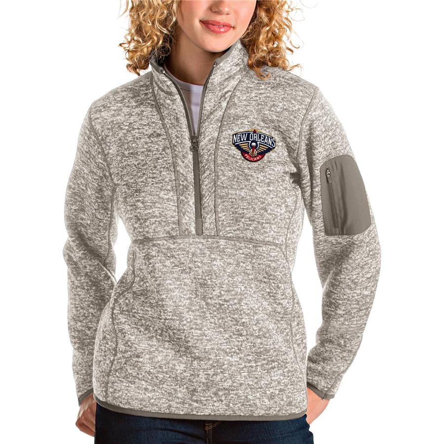 New Orleans Pelicans Antigua Women's Fortune Quarter-Zip Pullover Jacket - Natural