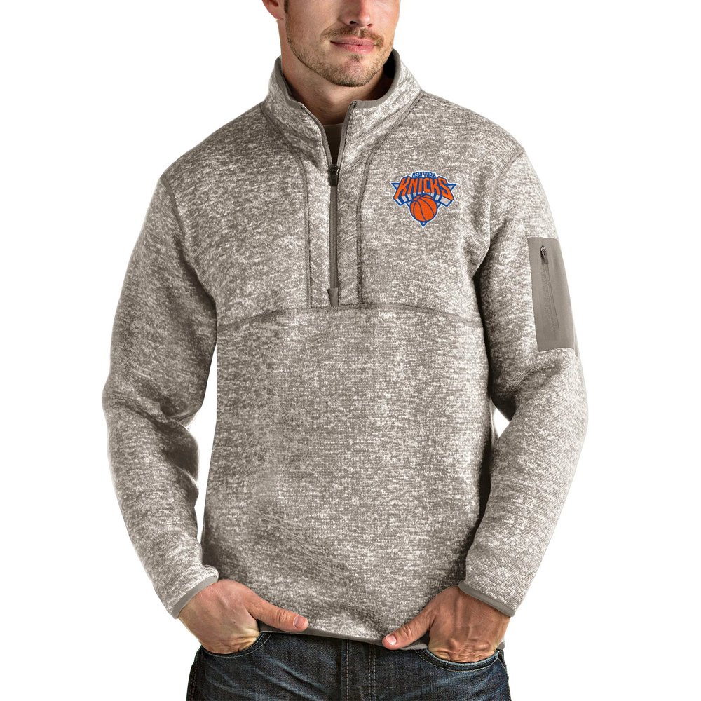 New York Knicks Antigua Fortune Quarter-Zip Pullover Jacket - Natural