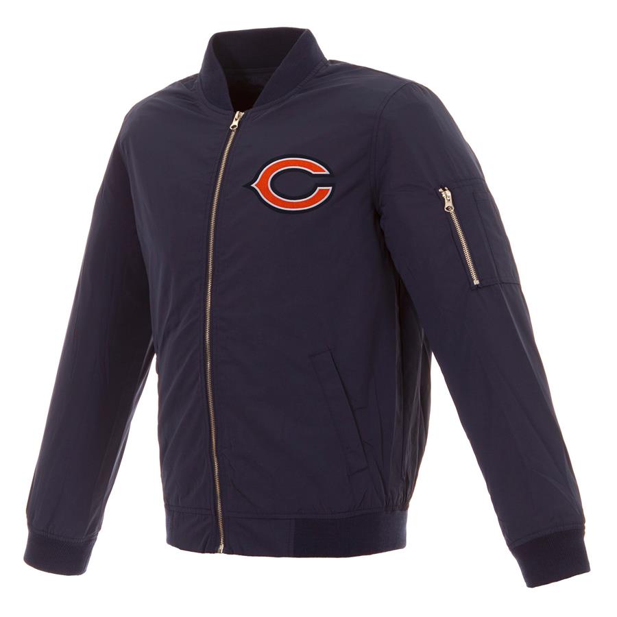 Chicago Bears NFL Pro Line by Fanatics Branded Nylon Full-Zip Bomber Jacket - Navy