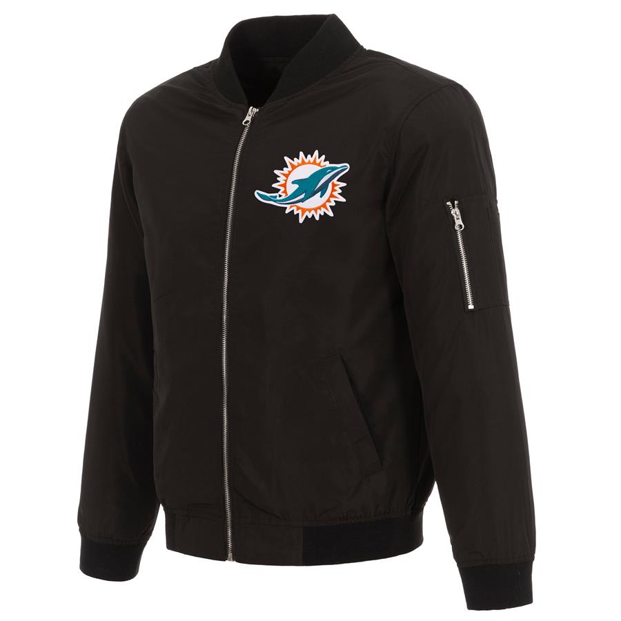 Miami Dolphins NFL Pro Line by Fanatics Branded Nylon Full-Zip Bomber Jacket - Black