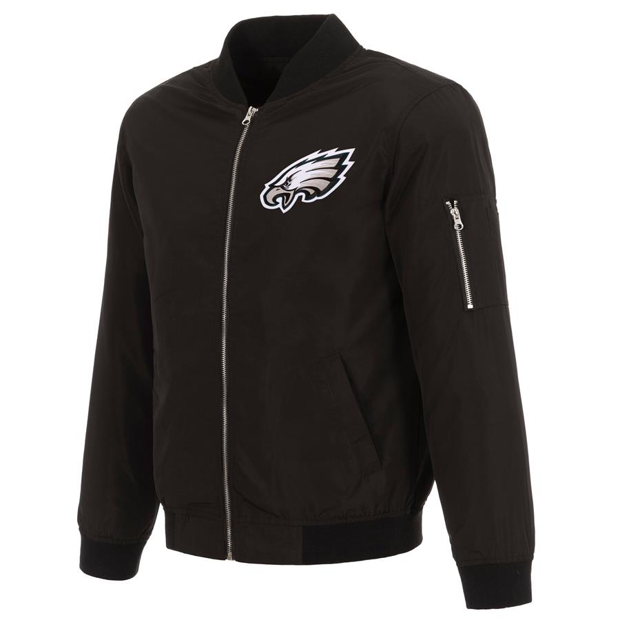 Philadelphia Eagles NFL Pro Line by Fanatics Branded Nylon Full-Zip Bomber Jacket - Black