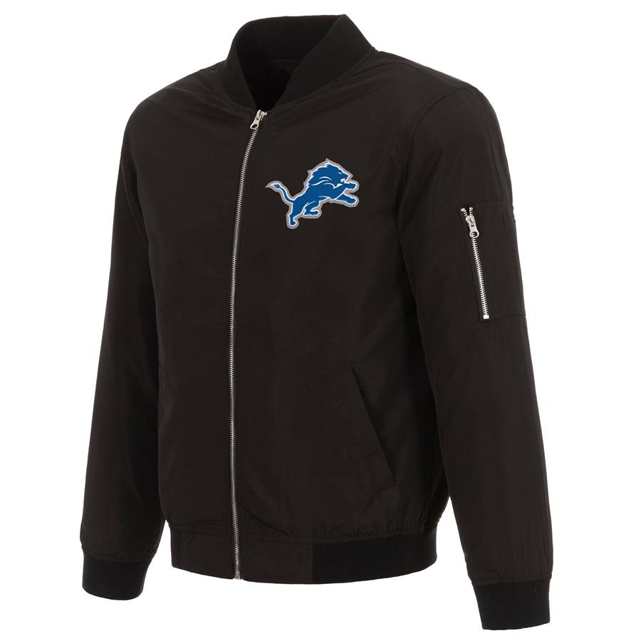 Detroit Lions NFL Pro Line by Fanatics Branded Nylon Full-Zip Bomber Jacket - Black