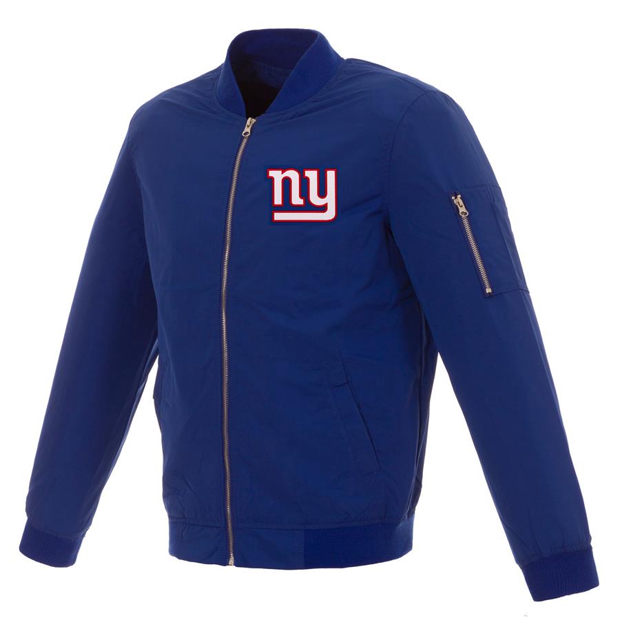 New York Giants NFL Pro Line by Fanatics Branded Nylon Full-Zip Bomber Jacket - Royal