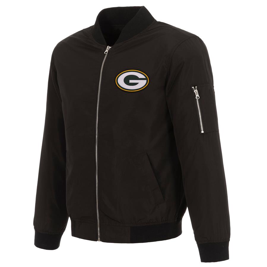 Green Bay Packers NFL Pro Line by Fanatics Branded Nylon Full-Zip Bomber Jacket - Black