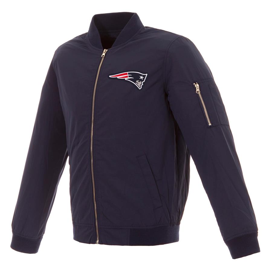 New England Patriots NFL Pro Line by Fanatics Branded Nylon Full-Zip Bomber Jacket - Navy
