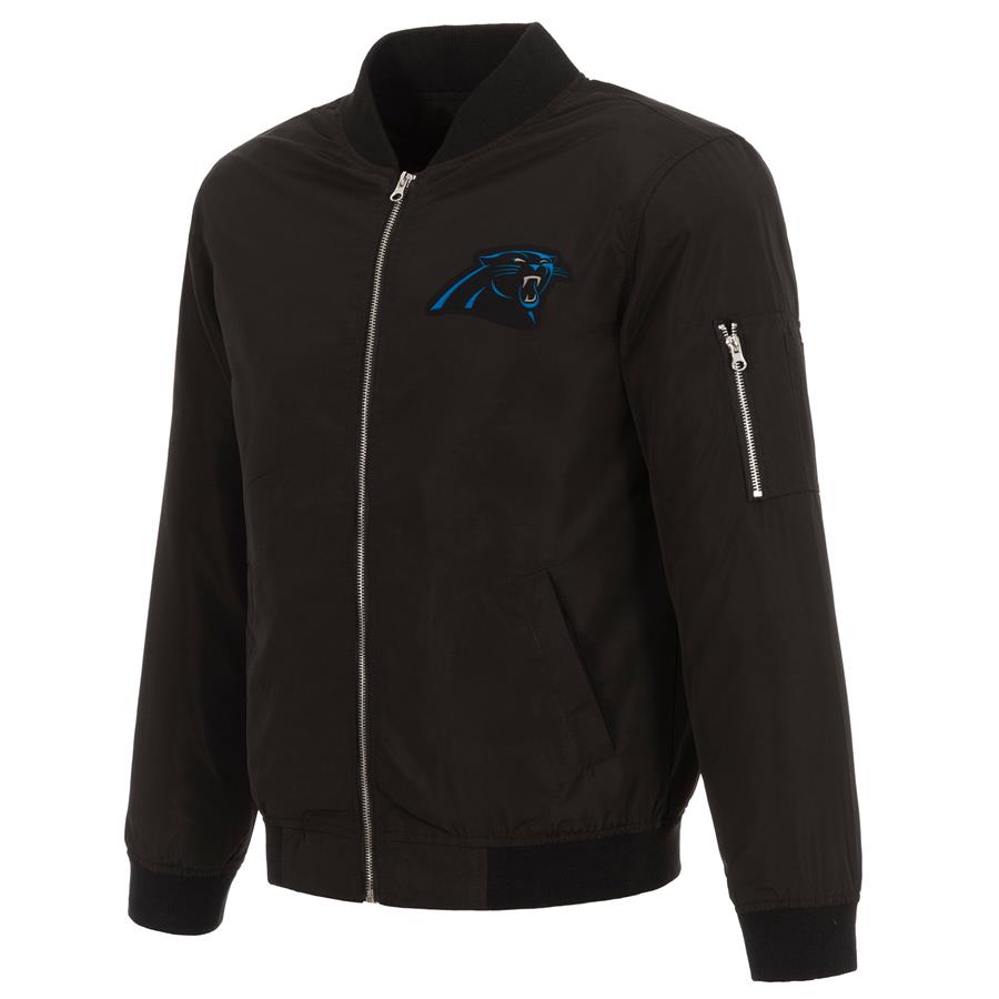 Carolina Panthers NFL Pro Line by Fanatics Branded Nylon Full-Zip Bomber Jacket - Black