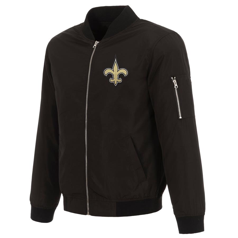 New Orleans Saints NFL Pro Line by Fanatics Branded Nylon Full-Zip Bomber Jacket - Black