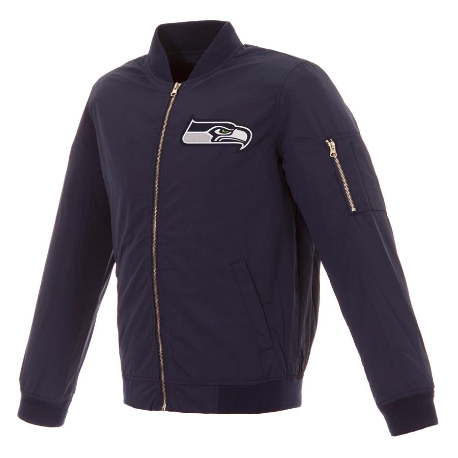 Seattle Seahawks NFL Pro Line by Fanatics Branded Nylon Full-Zip Bomber Jacket - Navy