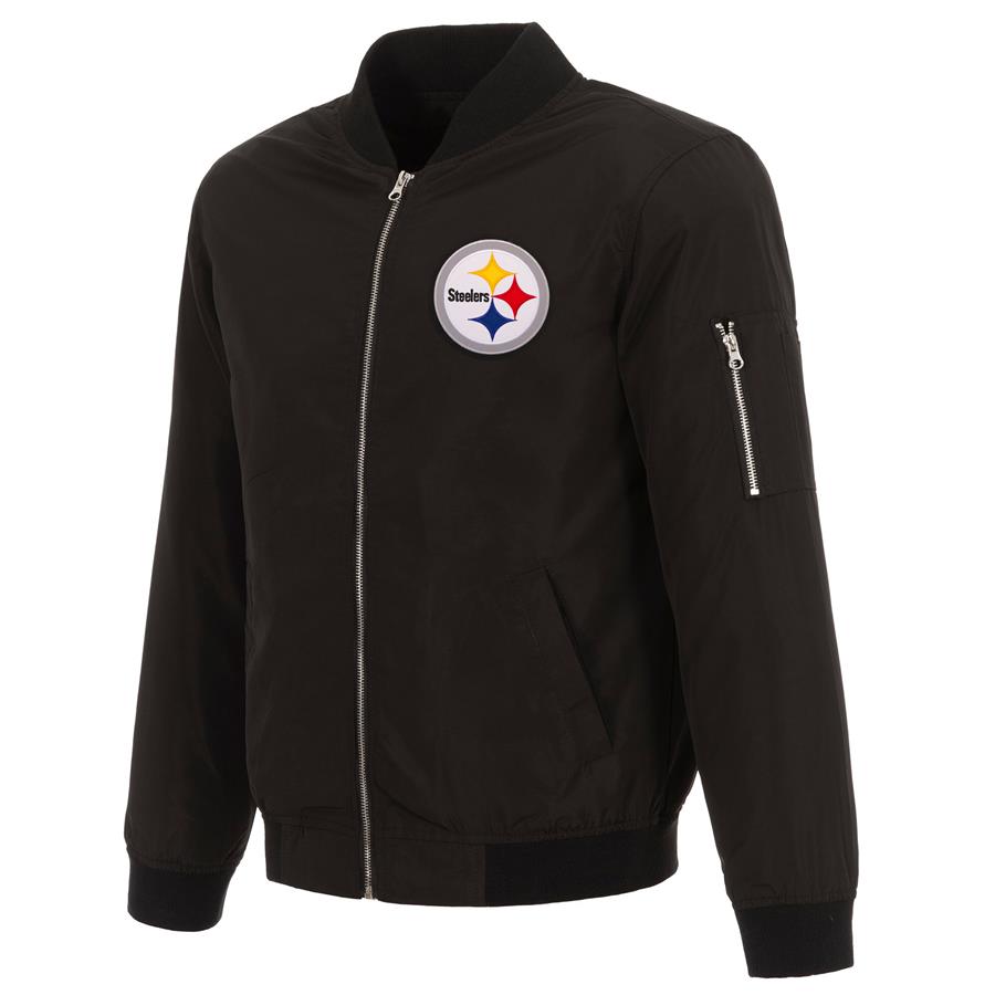 Pittsburgh Steelers NFL Pro Line by Fanatics Branded Nylon Full-Zip Bomber Jacket - Black