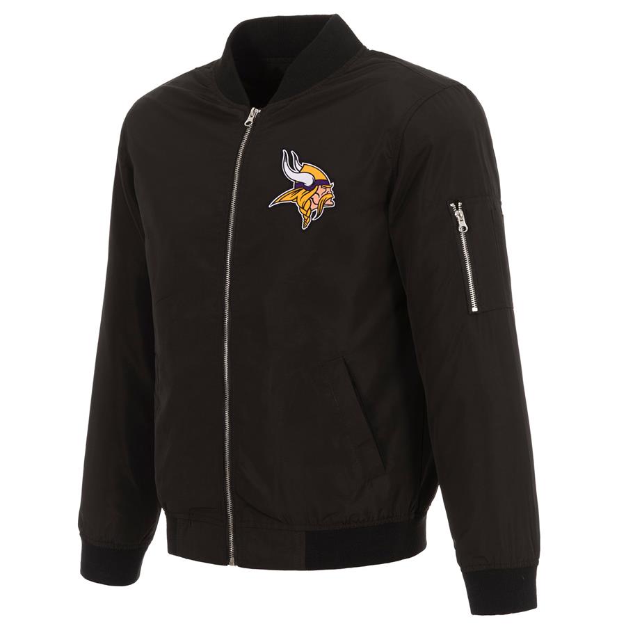 Minnesota Vikings NFL Pro Line by Fanatics Branded Nylon Full-Zip Bomber Jacket - Black