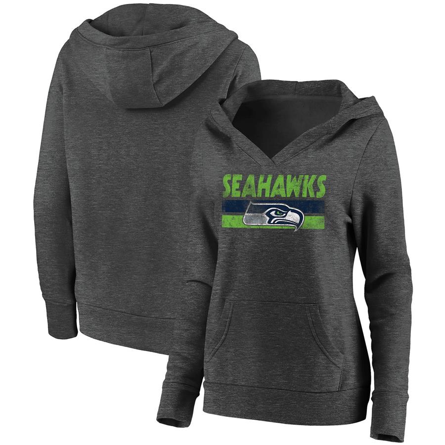 Seattle Seahawks Fanatics Branded Women's First String V-Neck Pullover Hoodie - Heathered Charcoal