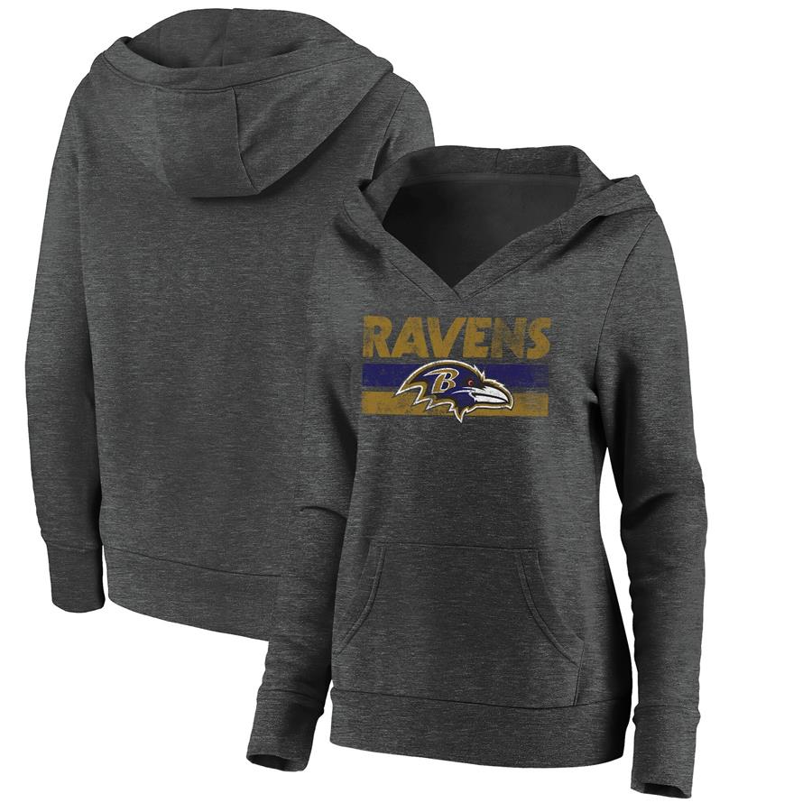 Baltimore Ravens Fanatics Branded Women's First String V-Neck Pullover Hoodie - Heathered Charcoal