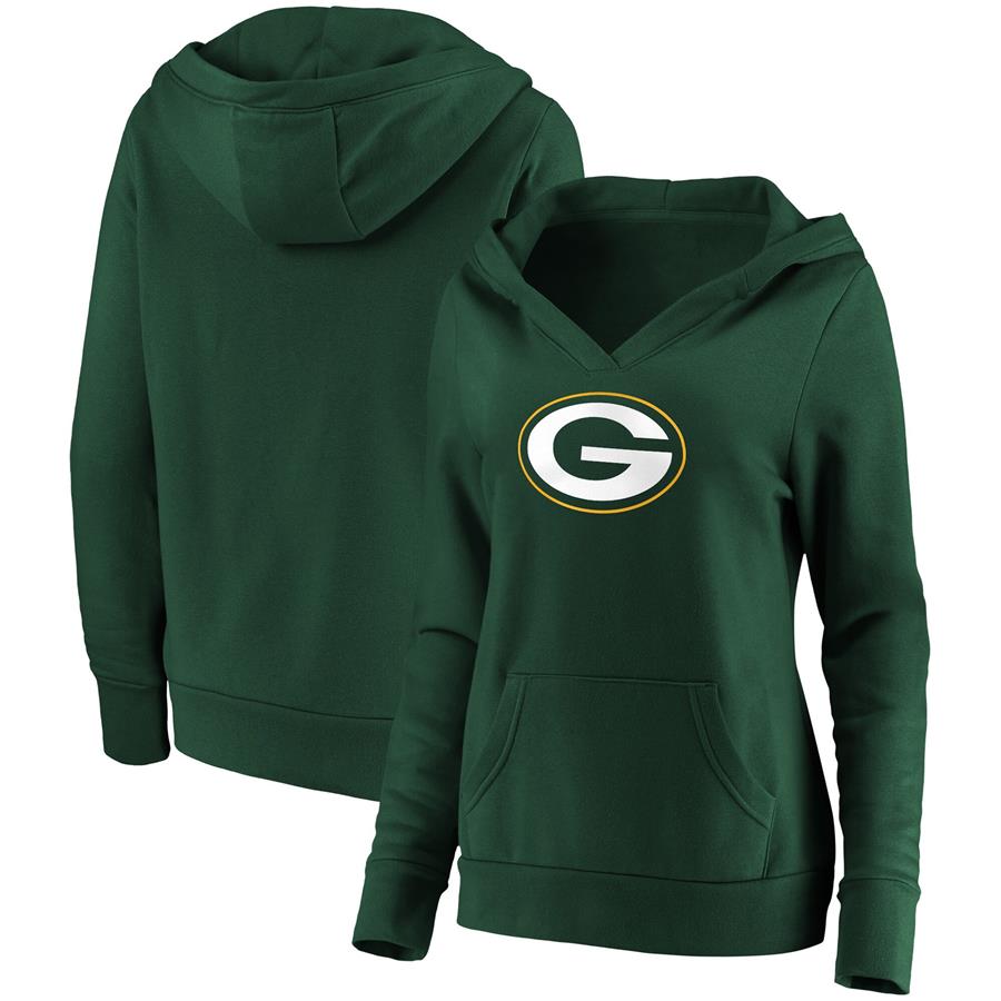 Green Bay Packers Fanatics Branded Women's Primary Team Logo V-Neck Pullover Hoodie - Green