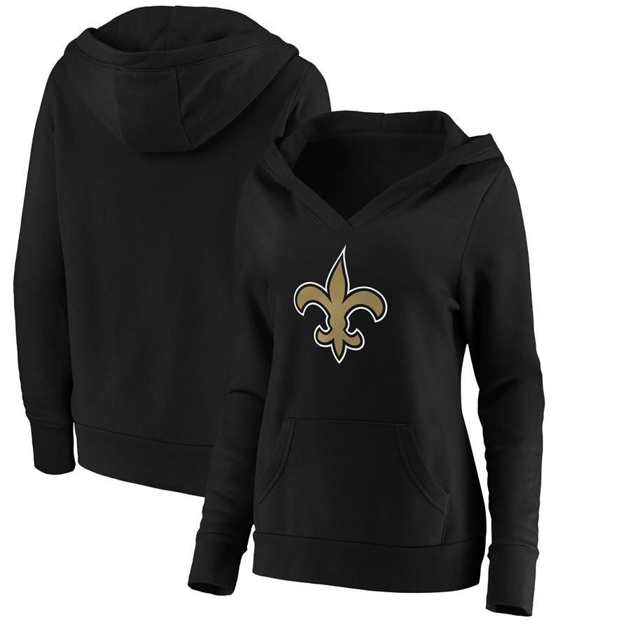 New Orleans Saints Fanatics Branded Women's Primary Team Logo V-Neck Pullover Hoodie - Black